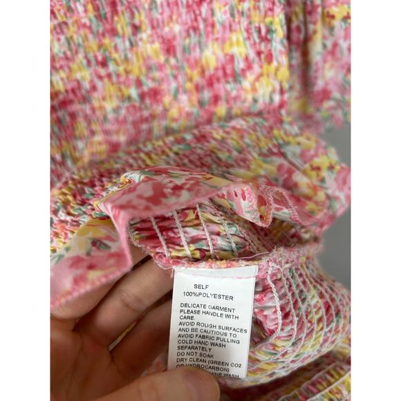 SNDYS Revolve Courtney Floral Smocked Midi Dress Pink 6 Wedding Guest Coquette - Picture 6 of 8